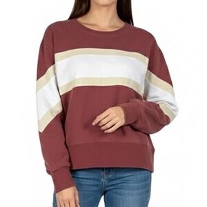 Abercrombie & Fitch Burgundy White Striped Crewneck Sweatshirt XL Cotton Blend